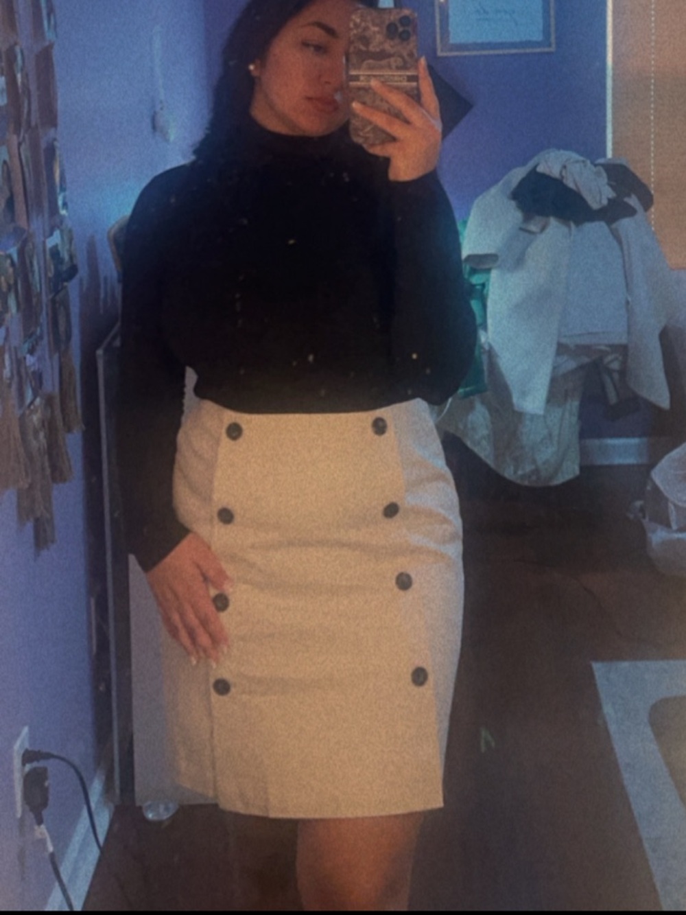 LOFT Cream Double-Button Pencil Skirt
